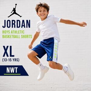 Jordan Boys Basketball Athletic Shorts XL 13-15 Blue Neon Activewear Sport NWT